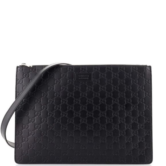 Gucci Zip Messenger Bag Guccissima Leather Large Black - Picture 3 of 8